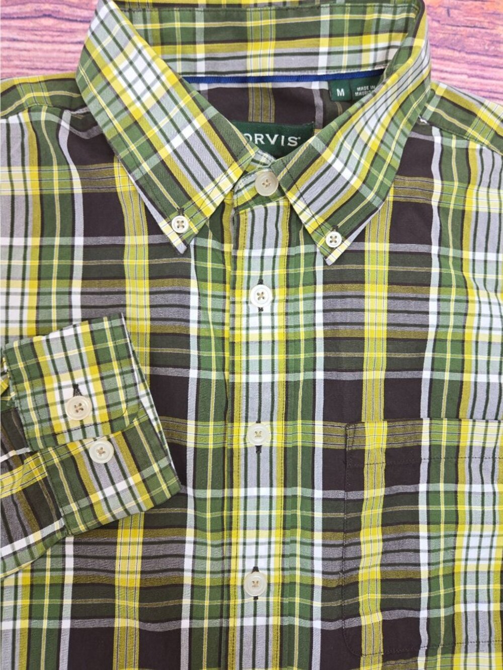 Orvis Mens Green Active Fit Long Sleeve Shirt Medium
